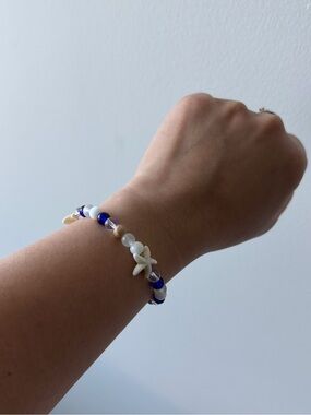 Handmade Blue & White Beaded Starfish Bracelet
